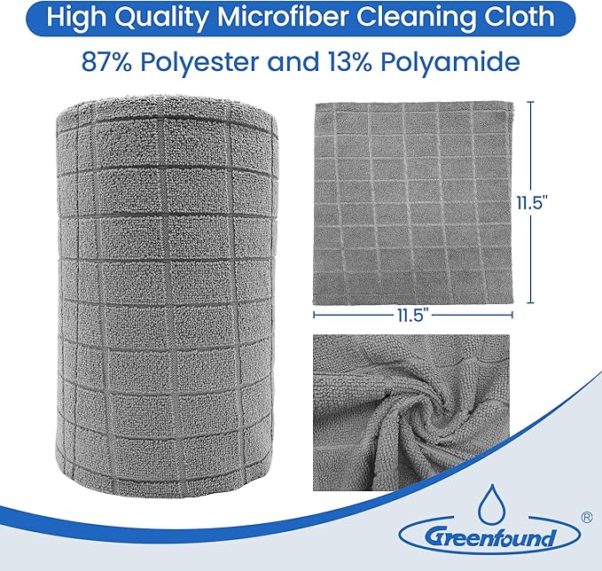 Greenfound Microfiber Cleaning Cloth Roll -80 Pack,Tear Away Towels for Car,Reusable Paper Towels Washable,Super Absorbent,Lint Free Cleaning Rags for House,Kitchen,Window-11.5"×11.5"(Check Grey)