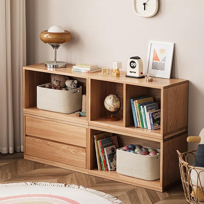4 Pack Storage Baskets for Shelves, Baskets for Organizing, Beige