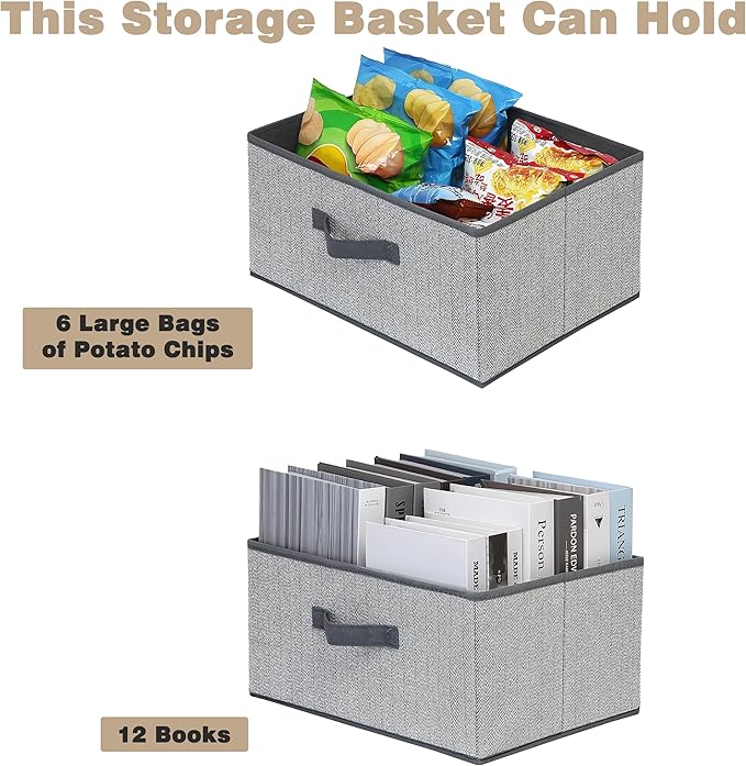 Storage Baskets, 15.7 Inch Woven Fabric Bins, Storage Cubes with Reinforced Handles, Organizer Bins for Closet Shelves, Foldable, for Toys, Clothes (3PCS/Grey-15.7*11*7.8inch)
