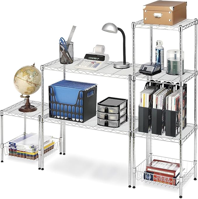 2-Wire Shelving Unit, Metal Storage Shelves, Stacking Shelf with Basket