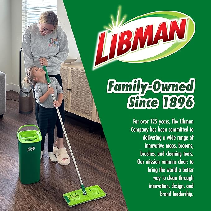 Libman Rinse 'n Wring Mop and Bucket System, Microfiber Dry Wet Mop for Floor Cleaning, Hardwood, Laminate, Tile Cleaner, Dual Chamber Bucket Design, 2 Total Refill Replacement Head Pads