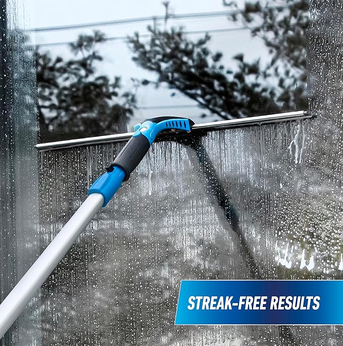 Unger Professional Connect and Clean 18” Grip Swivel Window, Glass Squeegee, and 8’ Pole, 180-Degree Pivoting Handle with Lock