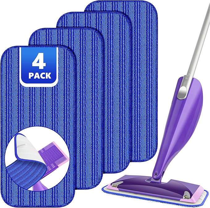 Reusable Mop Pads Compatible with Swiffer Wet Jet, Wet Jet Pads Refills for Swiffer Mop, Microfiber Replacement Pads for Hardwood Floor Cleaning, Dry Wet Mopping Cloths for 12" Wet Jet Refill, 4 Pack