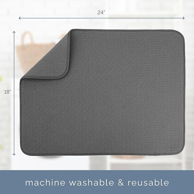 INC. Dish Drying Mat XL, 18” x 24”, Charcoal