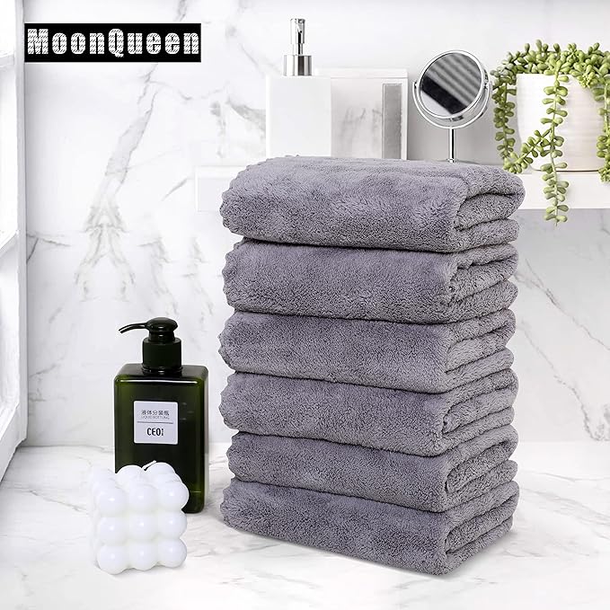 MOONQUEEN 18 Pack Premium Hand Towels - Quick Drying - Microfiber Coral Velvet Highly Absorbent Towels - Multipurpose Use as Hotel, Bathroom, Shower, Spa, Hand Towel 16 x 28 inches (Light Grey)