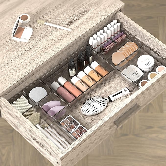Simple Houseware 20 PCS Clear Plastic Drawer Organizers Set, 5-Size for Makeup