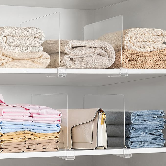 HBlife 𝟭𝟮 𝗜𝗻𝗰𝗵𝗲𝘀 𝗧𝗮𝗹𝗹 [𝗘𝘅𝘁𝗿𝗮 𝗧𝗮𝗹𝗹 𝗩𝗲𝗿𝘀𝗶𝗼𝗻] Clear Shelf Dividers, 2 Pack Purse Organizer for Closet Perfect for Sweater, Shirts, Handbags, Acrylic Bookshelf for Organization