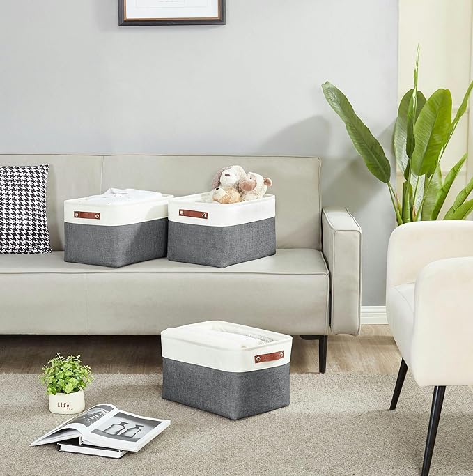 Storage Bins, Slate Grey & White, 4 Pack