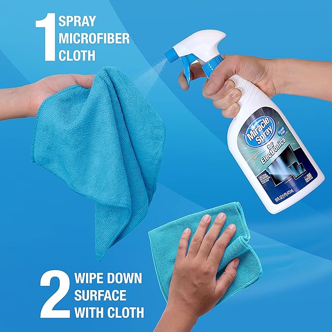 MiracleSpray for Electronics Cleaning, Safe Multisurface Cleaner for Any TV, Phone, Monitor, Keyboard, Screen, Computer, Includes Microfiber Towel