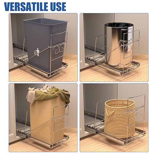 JOWBOOW Pull Out Trash Can Under Cabinet, Adjustable Cabinet Trash Can Pull Out Kit Under Sink Slide Out Shelf(Bin Not Included), Fits Min. 12" Opening Cabinet