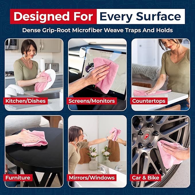 USANOOKS Microfiber Cleaning Cloth Light Pink - 8 Pcs 12.5"x12.5" - High Performance - 1200 Washes