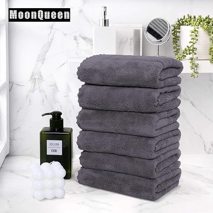 MOONQUEEN 18 Pack Premium Hand Towels - Quick Drying - Microfiber Coral Velvet Highly Absorbent Towels - Multipurpose Use as Hotel, Bathroom, Shower, Spa, Hand Towel 16 x 28 inches (Gray)