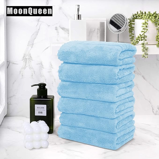 MOONQUEEN 6 Pack Premium Hand Towels - Quick Drying - Microfiber Coral Velvet Highly Absorbent Towels - Multipurpose Use as Hotel, Bathroom, Shower, Spa, Hand Towel 16 x 28 inches (Aquamarine)