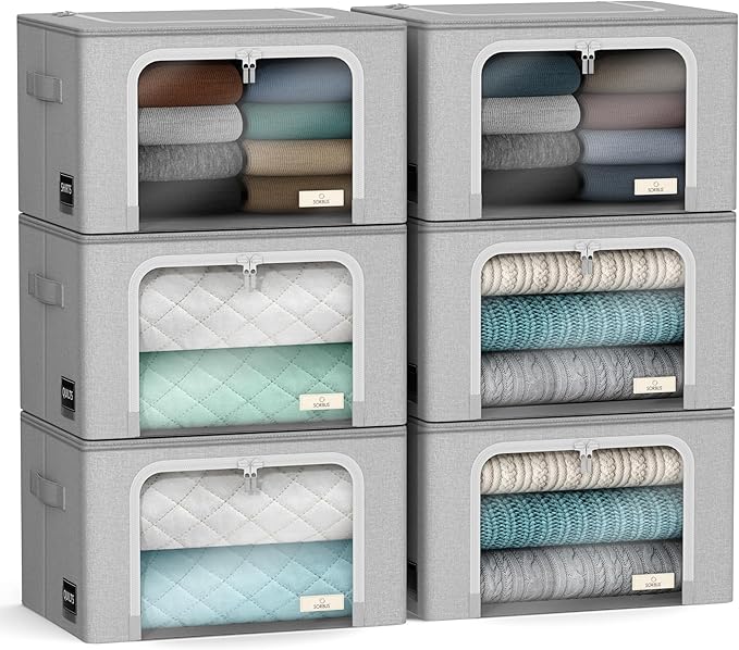 Sorbus Storage Bins with Metal Frame - Stackable & Foldable Clothes Organizer Bags