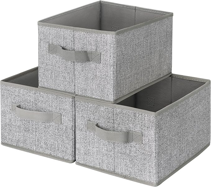 GRANNY SAYS Small Closet Storage Bins for Shelves, Storage Basket with Handles, Collapsible Storage Boxes, Decorative Organizers for Living Room Bookshelf, Gray, Small, 3-Pack