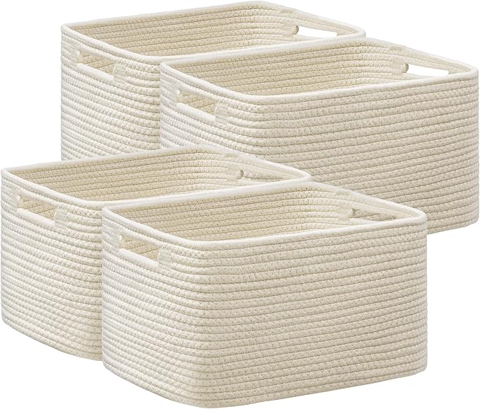 4 Pack Storage Baskets for Shelves, Baskets for Organizing, Beige