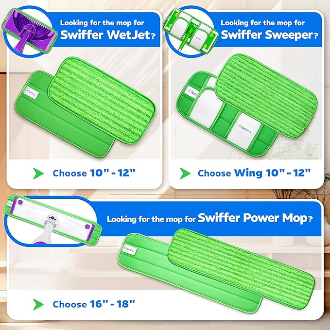3 Pack Reusable Microfiber Mop Pads, Compatible with Swiffer PowerMop and Bona Mop, Machine Washable Cloths, Scraper Included, Refills for All Floor Cleaning, Wet Dry - 16"- 18"