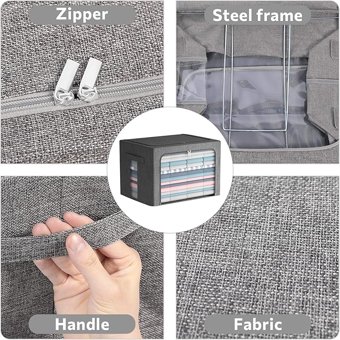 2 Pack Clear Window Storage Bins Stackable Linen Fabric Storage for Clothes