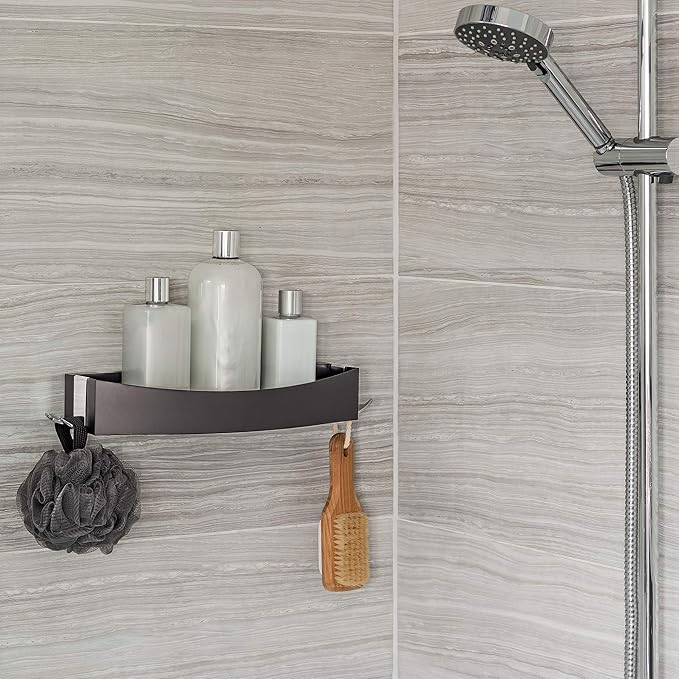 Better Living Products 15384 CLEVER Flip Shower Shelf, Black and Chrome