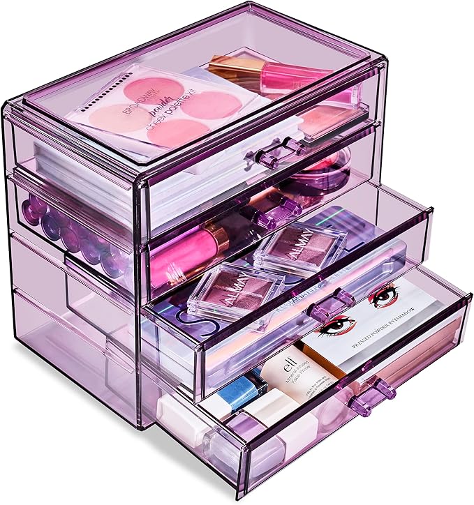 Sorbus Makeup Organizer - 4 Drawer Acrylic Make Up Organizers and Storage for Cosmetics, Jewelry, Beauty Supplies, Clear Makeup Organizer for Vanity, Girl's Room, College Dorm, Counter, Bathroom Sink