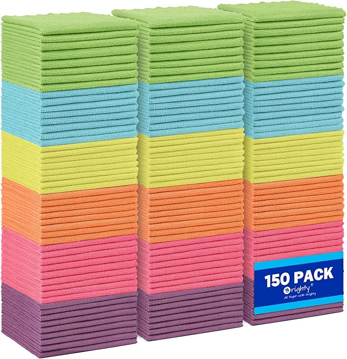Orighty Microfiber Cleaning Cloths, Pack of 150, Highly Absorbent Cleaning Supplies, Lint Free Cloths for Multiple-use, Powerful Dust Removal Clean Rags for House, Kitchen, Car Care(12x12 inch)