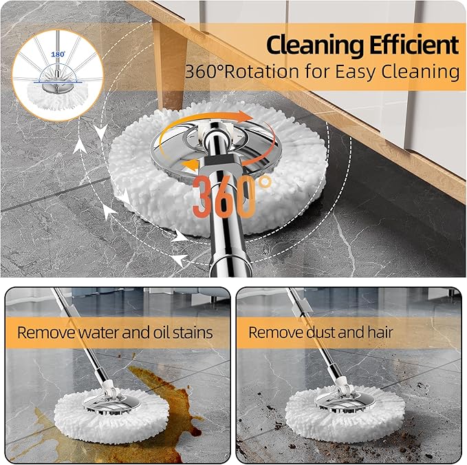 Spin Mop and Bucket with Wringer Set for Home,360° Mop and Bucket with Separate Clean and Dirty Water,Wet Dust Mop for Floor Cleaning with Extra Refills (Square Silver)