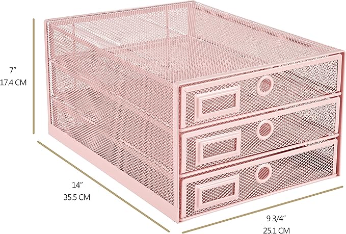 Annova Desk Organizer Wire Mesh 3 Tier Sliding Drawers Paper Sorter/Multifunctional/Premium Solid Construction for Letters, Documents, Mail, Files