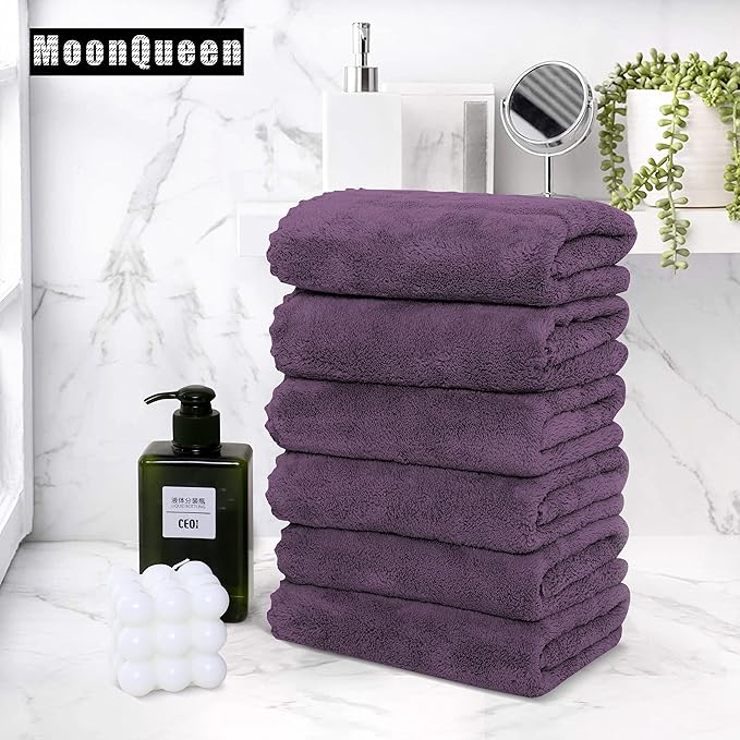 MOONQUEEN 18 Pack Premium Hand Towels - Quick Drying - Microfiber Coral Velvet Highly Absorbent Towels - Multipurpose Use as Hotel, Bathroom, Shower, Spa, Hand Towel 16 x 28 inches (Plum)