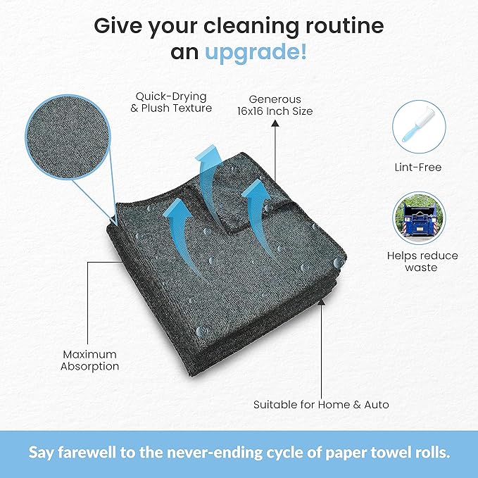 A&A Wiping Cloth- Microfiber Cleaning Towel, Super Absorbent Black Microfiber Towels, Perfect for House, Cars, Windows, Gym and Office, Black Microfiber 16x16 Towels, Pack of 180 Pieces