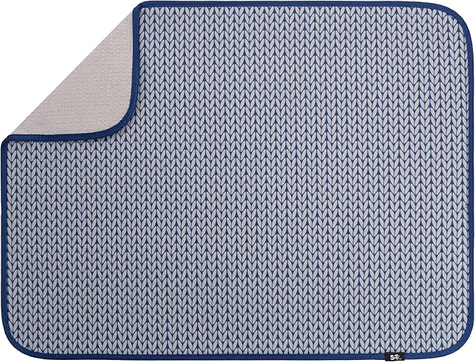 INC. Dish Drying Mat XL, 18” x 24”, Blue Stockinette
