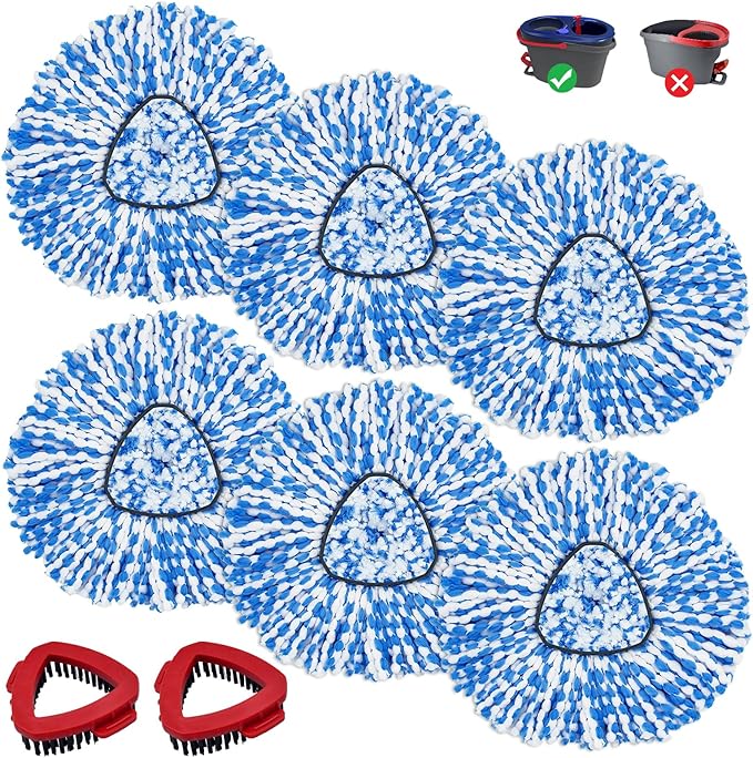 Mop Head Replacement Compatiable with Ocedar RinseClean 2-Tank System, Mircofiber Mop Heads Refill and Scrub Brush for O Cedar Rinseclean Spin Mop, 6 Pack Mop Refills & 2 Scrub Head for Floor Cleaning