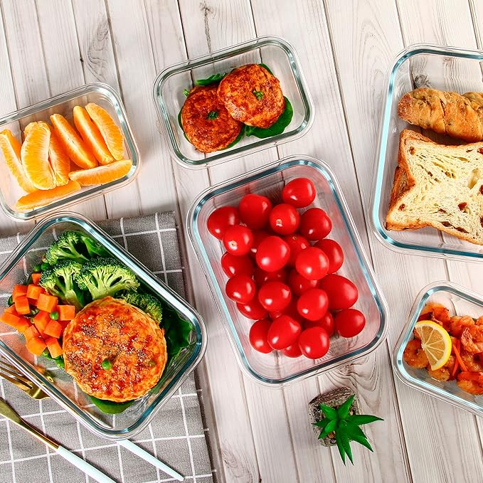 UMEIED 10 PACK Glass Food Storage Containers with Leak Proof Lids, Glass Airtight Meal Prep Containers Set for Lunch, On the Go, Leftover