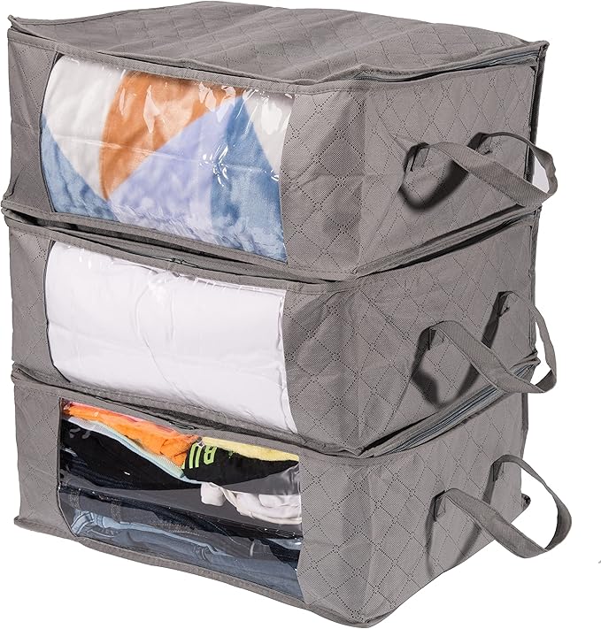 Amazon Basics Foldable Large Clothes Storage Bags with Clear Window & Carrying