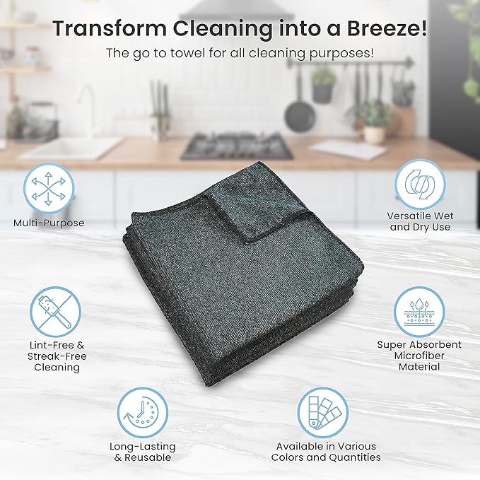 A&A Wiping Cloth- Microfiber Cleaning Towel, Super Absorbent Black Microfiber Towels, Perfect for House, Cars, Windows, Gym and Office, Black Microfiber 16x16 Towels, Pack of 180 Pieces