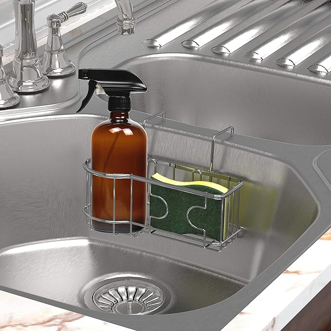 Simple Houseware Kitchen Sink Caddy Organizer for Brush Sponge Holder, Chrome