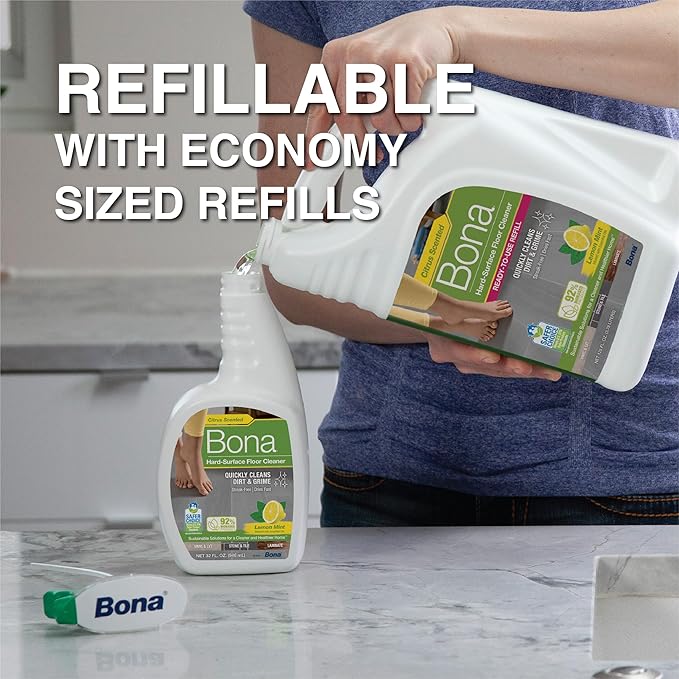 Bona Multi-Surface Floor Cleaner Spray - 32 fl oz - Lemon Mint Scent - Refillable - Residue-Free Floor Cleaning Solution for Stone, Tile, Laminate, and Vinyl Floors (Pack of 2)