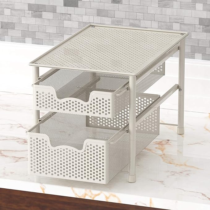 Simple Houseware Stackable 2 Tier Sliding Basket Organizer Drawer, White