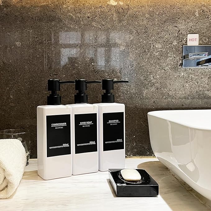 Shampoo Dispenser for Shower Wall, Shampoo and Conditioner Dispenser with 16 Waterproof Labels, No Drill Shower Soap Dispenser Bathroom, Shower Soap Dispenser Wall Mounted 3 Chamber, 17oz,White