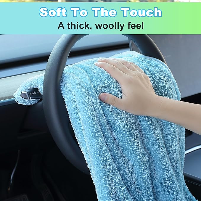JOYMOOP Microfiber Towels for Cars, 3 Pack 35.4" x 23.6" Car Drying Towel, Blue Reusable Car Towel, Quick Drying Car Microfiber Cleaning Cloth for RVs, SUVs, Trucks