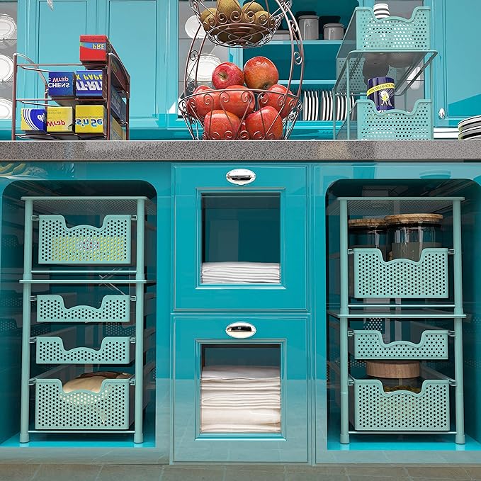 Simple Houseware Stackable Under Sink Cabinet Sliding Basket Organizer Drawer, Turquoise
