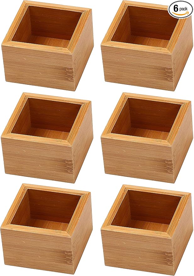 YBM HOME Bamboo Drawer Organizer Storage Box for Kitchen Drawer, Junk Drawer, Office, Bedroom, Children Room, Craft, Sewing, and Bathroom, 6 Pack 3x3x2 inch