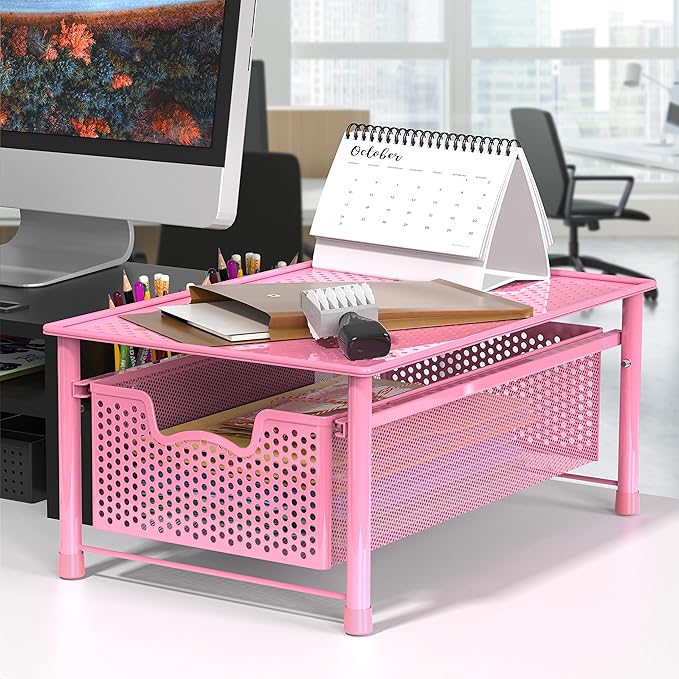 Simple Houseware Stackable Cabinet Basket Drawer Organizer, Pink