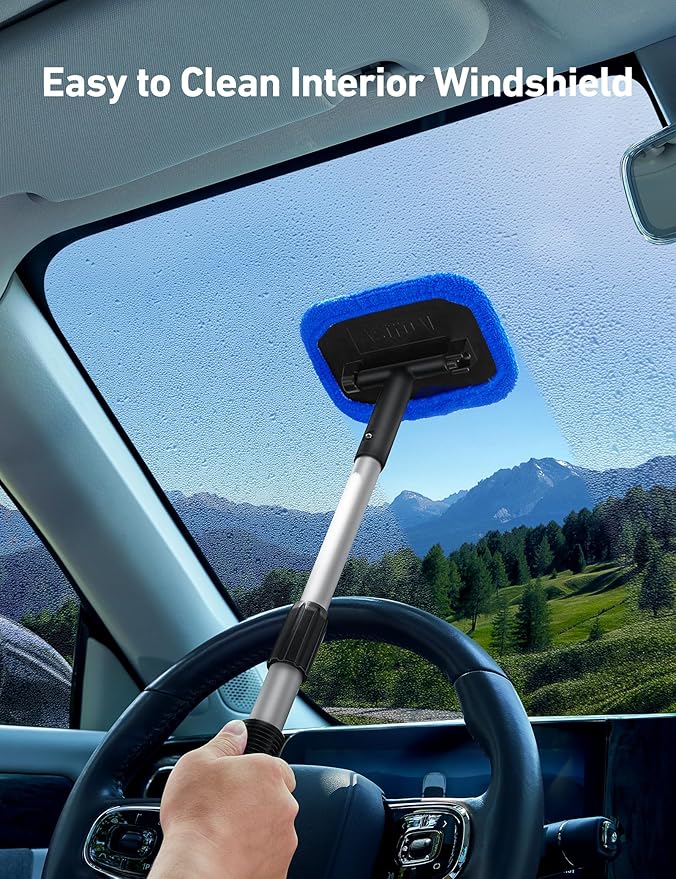 AstroAI Windshield Cleaner Tool - 4 Pads, Extendable Handle