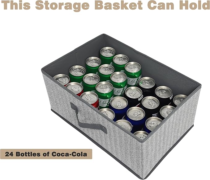 Storage Baskets, 15.7 Inch Woven Fabric Bins, Storage Cubes with Reinforced Handles, Organizer Bins for Closet Shelves, Foldable, for Toys, Clothes (4PCS/Grey-15.7*11*7.8inch)