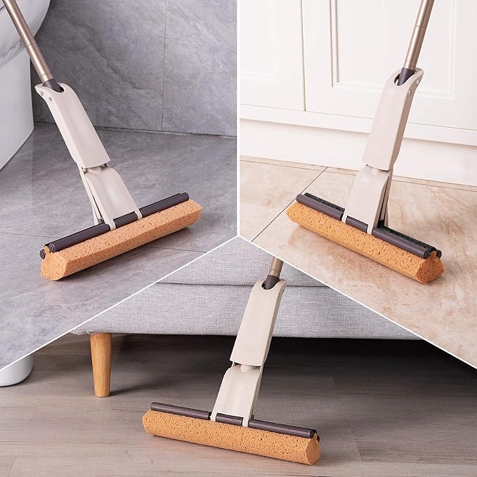Eyliden Sponge Mop with 2 Reusable Heads | Self-Wringing Floor Mop with Absorbent Honeycomb Sponge | Kitchen Bathroom Hardwood Laminate Tile Marble Floors Cleaning for Home and Commercial Use