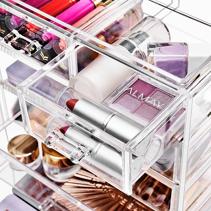 Sorbus Acrylic Makeup Organizer Set, 6-Drawer Vanity & Countertop Cosmetic Storage with Small & Wide Drawers, Clear Makeup Storage for Brushes