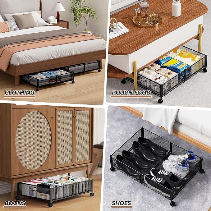 Under Bed Storage with wheels, Under the Bed Storage Containers, Black