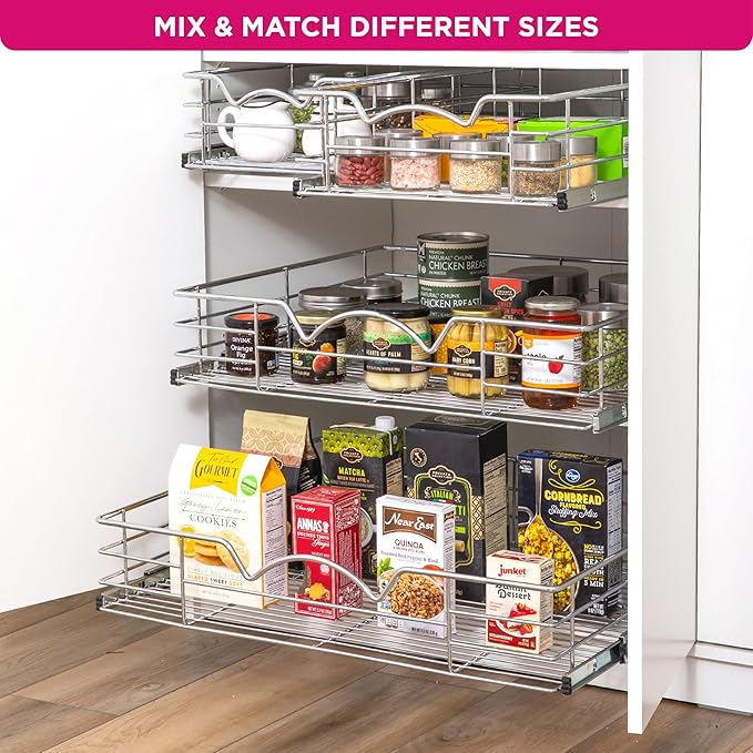 HOLDN’ STORAGE Pull Out Cabinet Organizer, Slide Out Drawer for Kitchen Cabinets & Pantry, Roll Out Shelf for Pots, Pans & Under Sink Storage, Heavy-Duty Full-Extension, 17" W x 21" D x 5" H