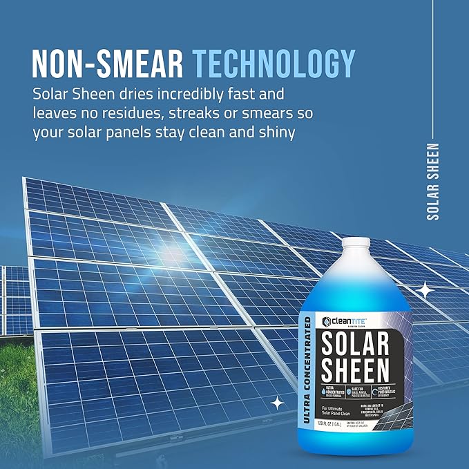 Solar Panel Cleaner 1 Gallon (Makes 512 G) - Super Concentrated Cleaning Solution for Glass, Metal, Wood & Plastic - Remove Oil