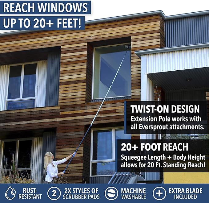 EVERSPROUT 5-to-12 Foot Swivel Squeegee & Microfiber Glass Window Scrubber, Window Squeegee & Window Cleaning Kit